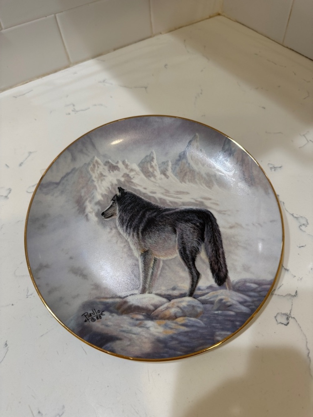 Wolf Illustration Print - Gray and Black Wildlife Art Plate by Perillo